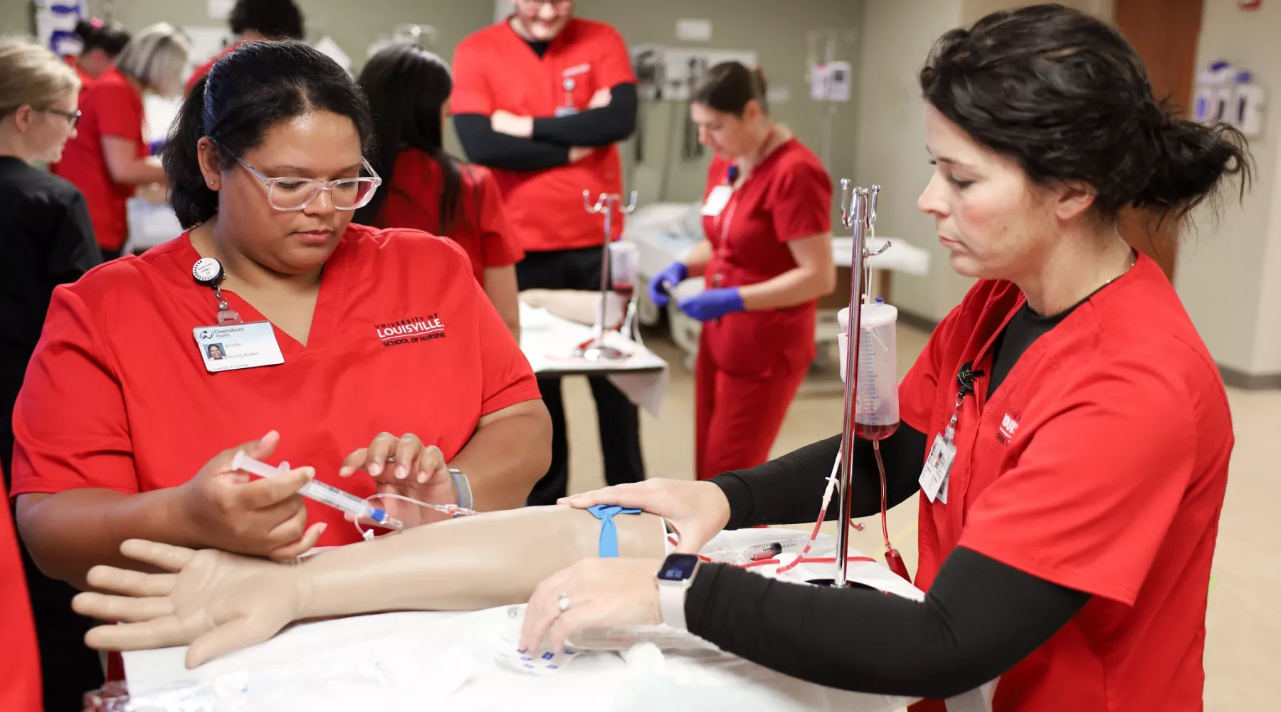 University of Louisville School of Nursing Owensboro Extension. ABSN students practice IV medication administration in the high-fidelity simulation lab.