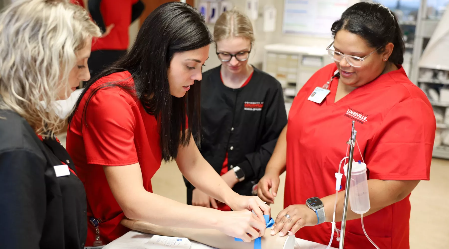 University of Louisville School of Nursing Owensboro Extension. ABSN students practice IV medication administration in the high-fidelity simulation lab.