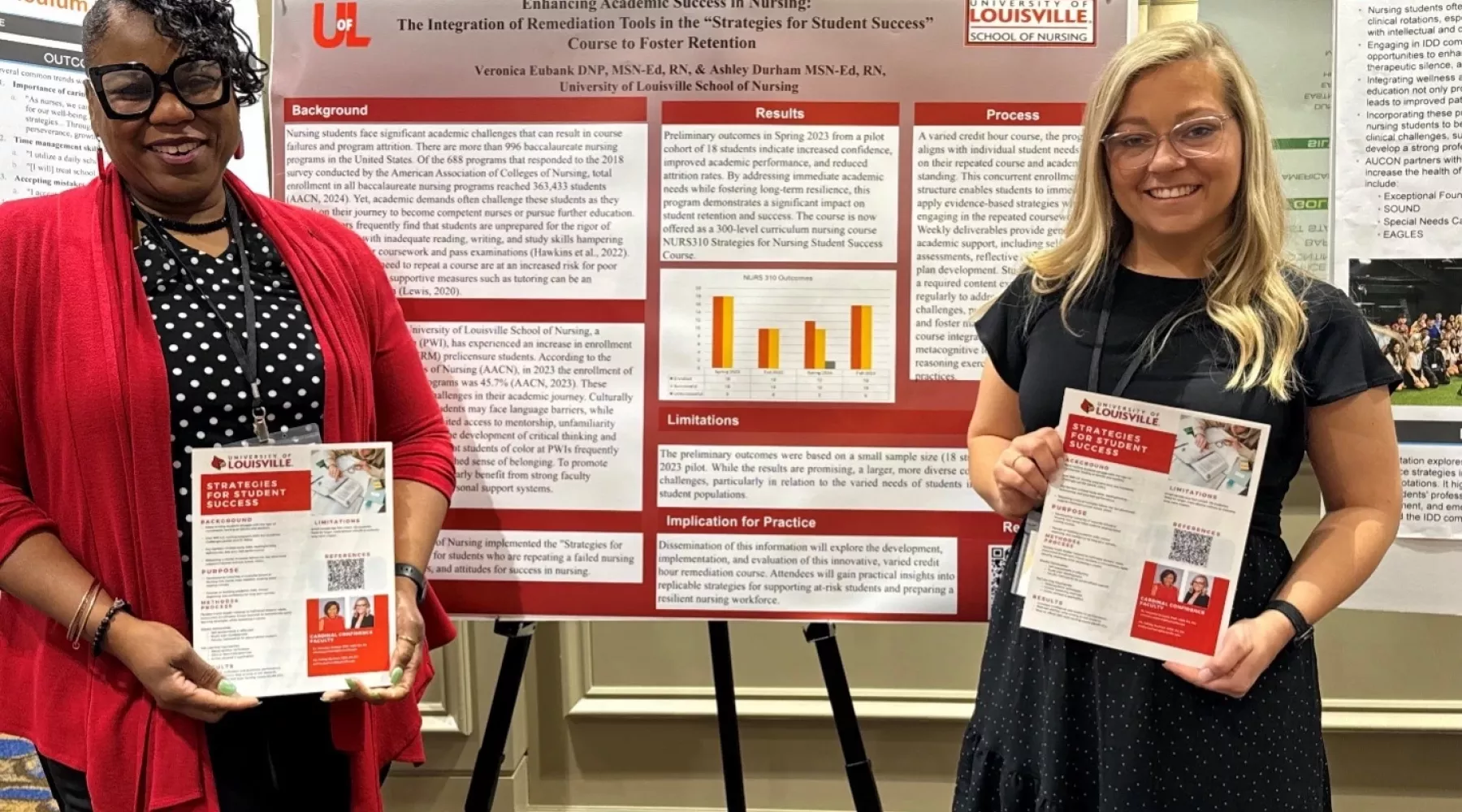 University of Louisville School of Nursing Faculty and Cardinal Confidence Coordinators, Veronica Eubank and Ashley Durham giving a poster presentation at the NCAC Conference 2024.
