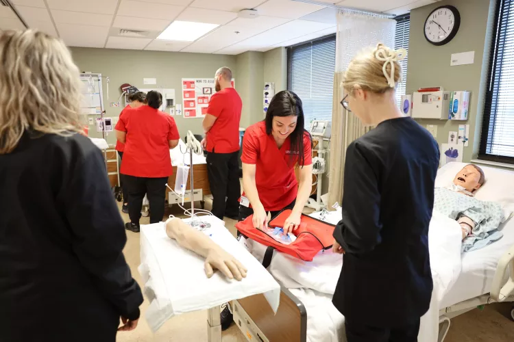 University of Louisville School of Nursing Owensboro Extension. ABSN students practice IV medication administration in the high-fidelity simulation lab.