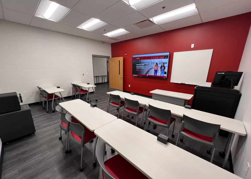 Photo of empty School of Nursing classroom.
