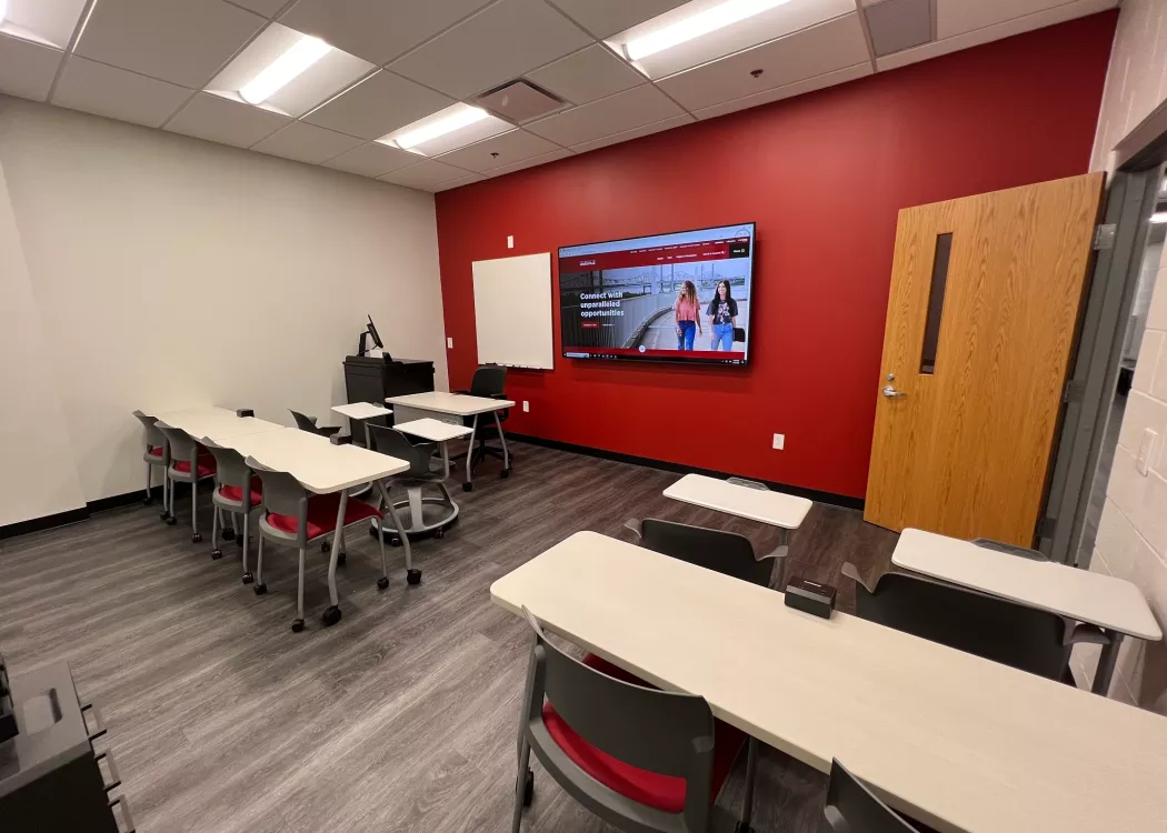 Photo of empty School of Nursing classroom.