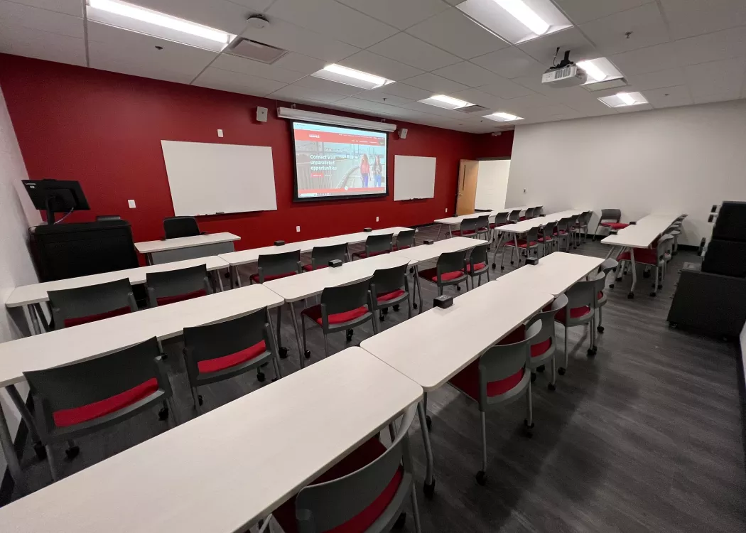 Photo of empty School of Nursing classroom.
