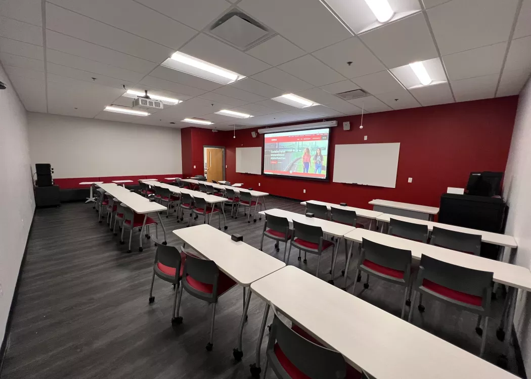 Photo of empty School of Nursing classroom.