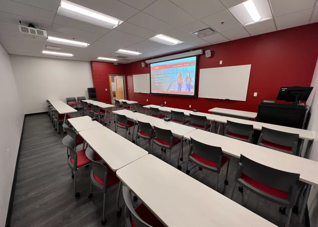 Photo of empty School of Nursing classroom.