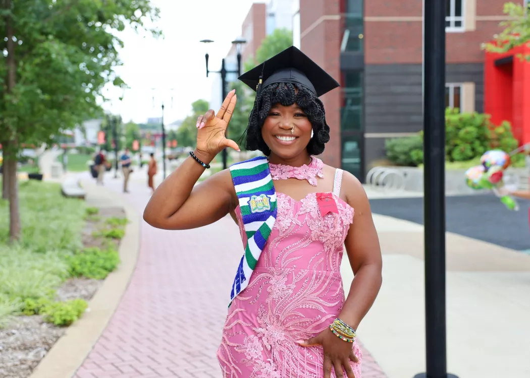 University of Louisville School of Nursing Accelerated BSN graduate, Lealye Kamara class of '25 smiles at the camera with…