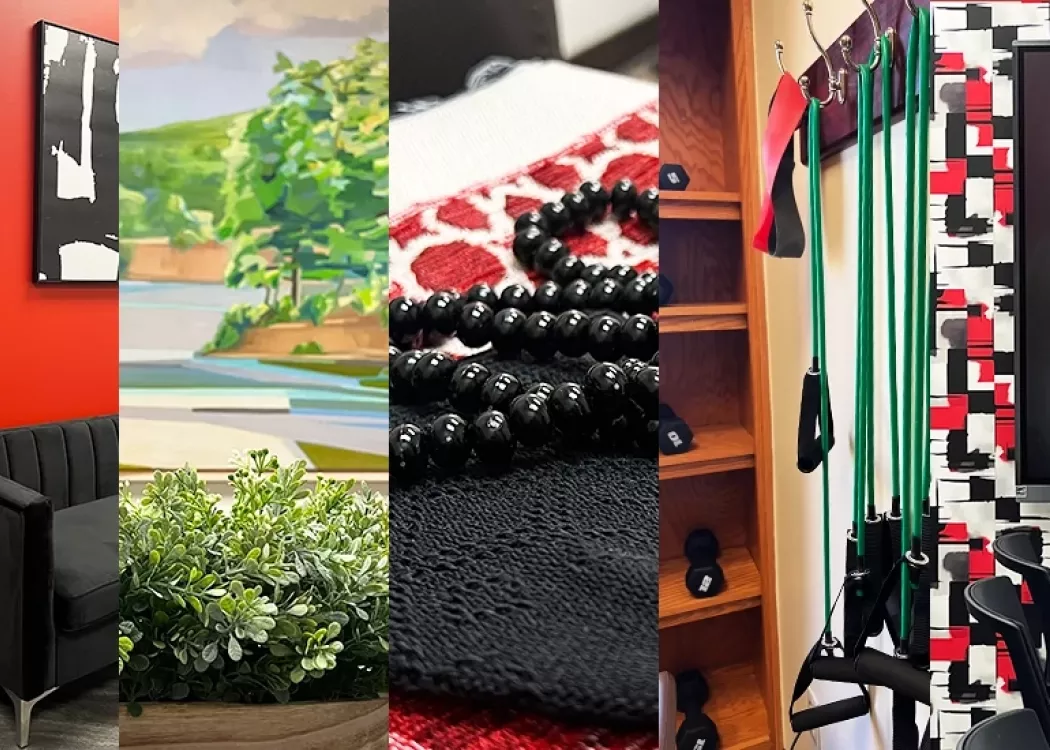 Collage of updated rooms in the University of Louisville School of Nursing building on HSC. From left to right, the pictures…