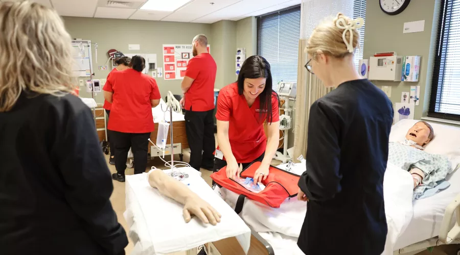 University of Louisville School of Nursing Owensboro Extension. ABSN students practice IV medication administration in the high-fidelity simulation lab.
