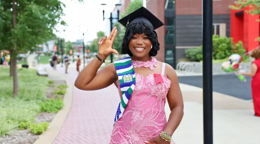 University of Louisville School of Nursing Accelerated BSN graduate, Lealye Kamara class of '25 smiles at the camera with…